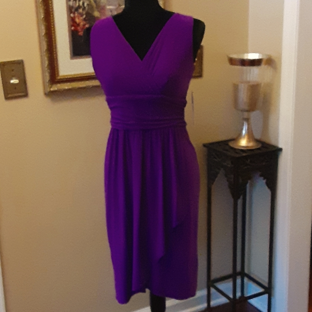 Chaps orchid sleeveless dress shirred waistband  stretch NEW Small MSRP $85…